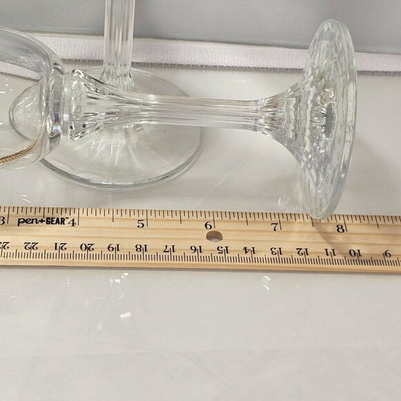 2 Crystal Flared Wine Glasses 7.5" elegant minimalist glass 8oz vtg ribbed 1990s - Picture 7 of 9